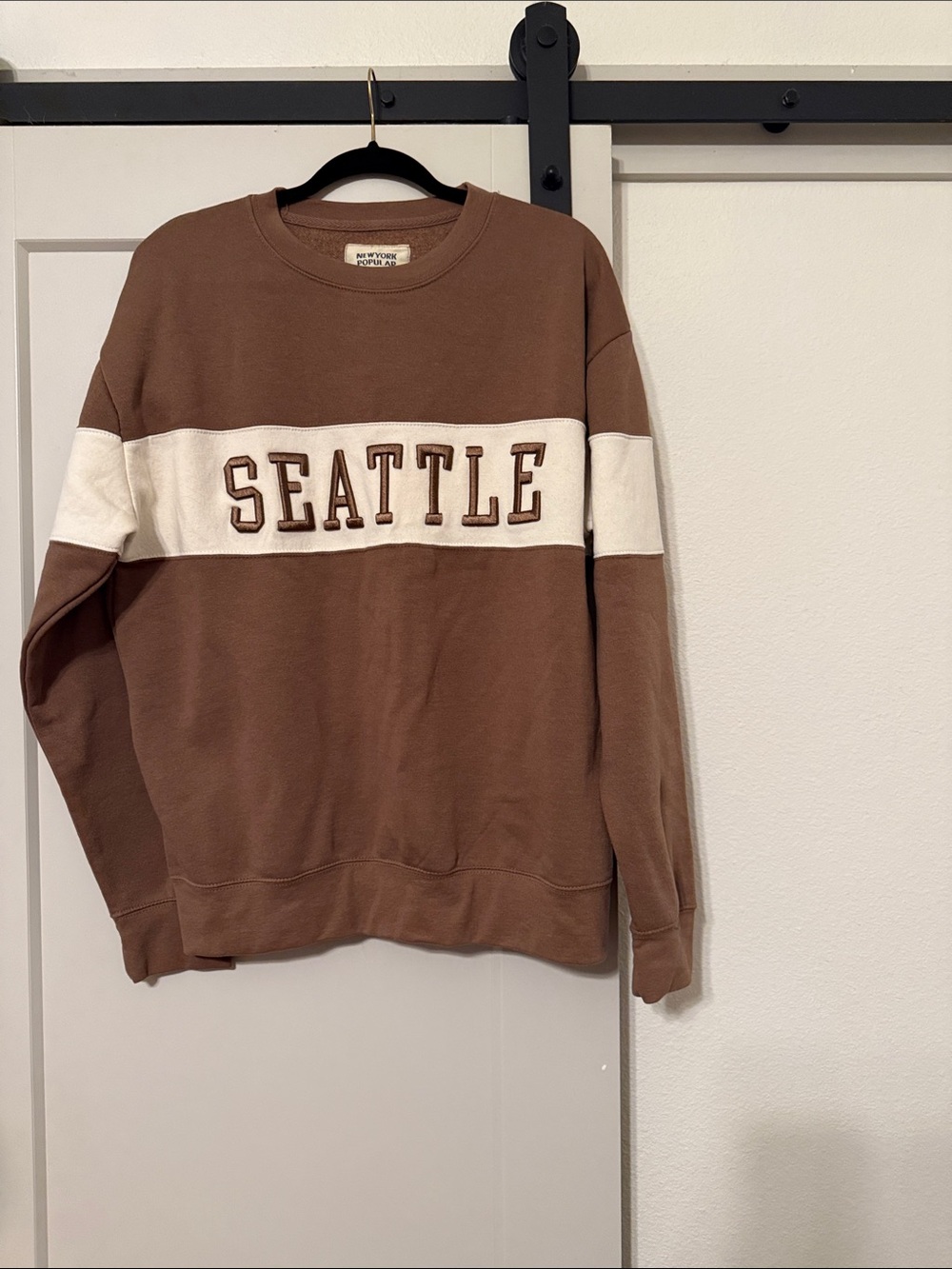 New York & Company Brown & Cream 'Seattle' Crewneck Sweater